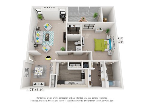 Floor plan for 1 bed, 1.5 baths, 1172 sqft